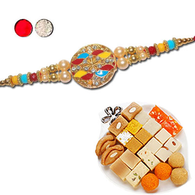 "Rakhi - SR-9400 A (Single Rakhi),500gms of Assorted Sweets - Click here to View more details about this Product